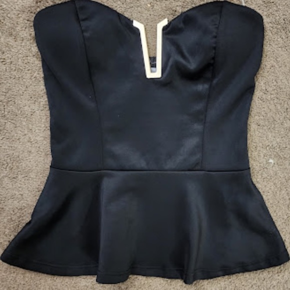 Black Satin Peplum Tube Top, Women’s -SMALL- - Picture 3 of 7